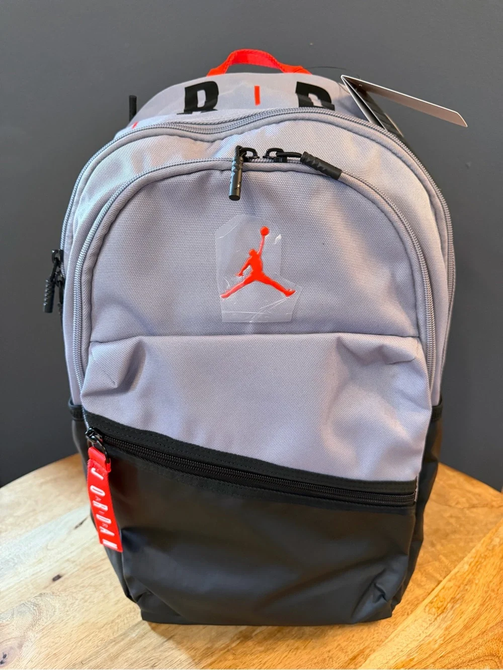 Jordan Grey and Black Backpack with Red Jumpman Accent